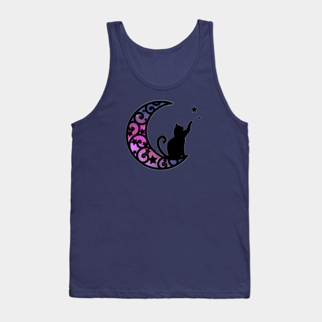 Starlight Moon Kitty Cat Silhouette Tank Top by LittleBunnySunshine